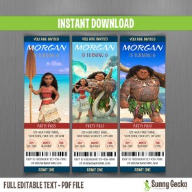 Moana Birthday Ticket Invitations
